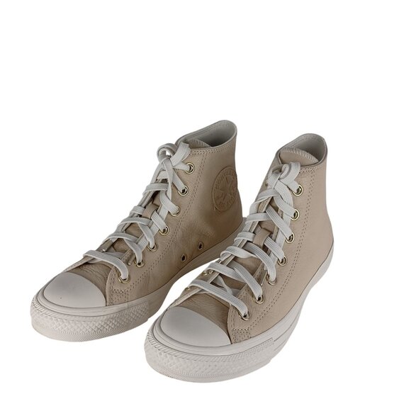 Converse Chuck Taylor All Star High-Top Sneakers Beige Leather Women's Size 8 - Picture 1 of 10